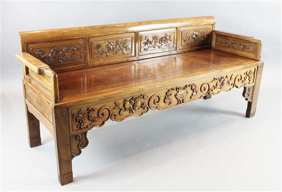 A Chinese hardwood bench, 19th century, W.6ft 2in. D.2ft H.2ft 8in.